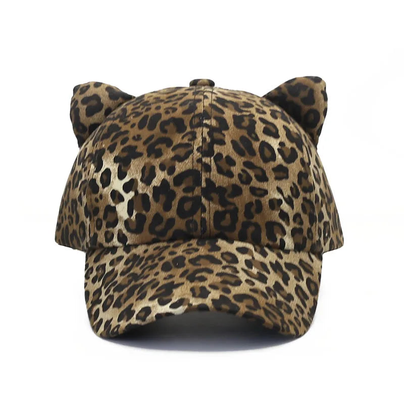 Women Retro Leopard Print Ear Baseball Cap
