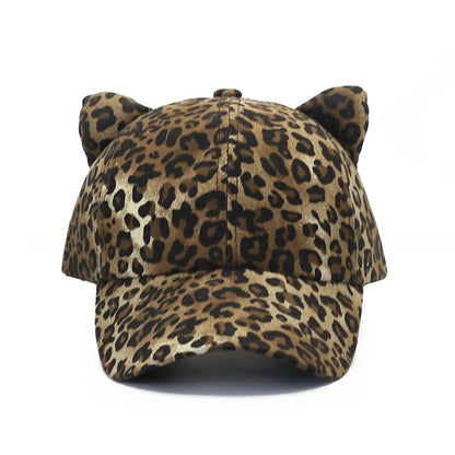 Women Retro Leopard Print Ear Baseball Cap