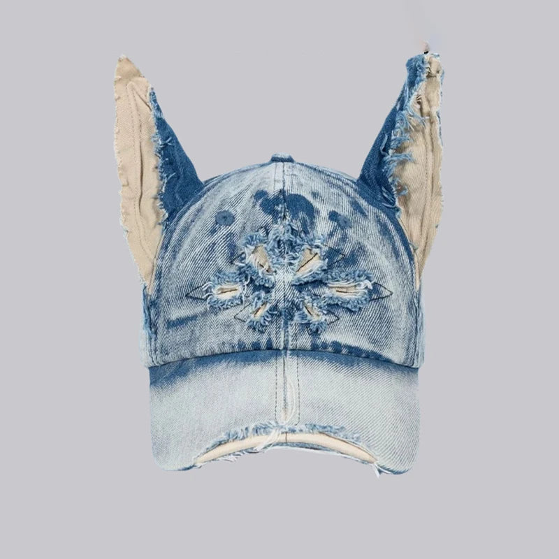 Wasteland Wind Doberman Ears Denim Baseball Cap Women's Personality Y2k