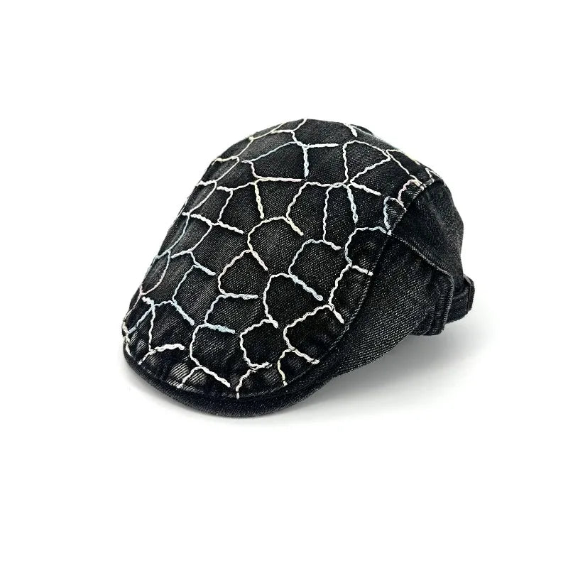 Embroidery Denim Ivy Cap Men Adjustable Buckle Flat Beret Hat