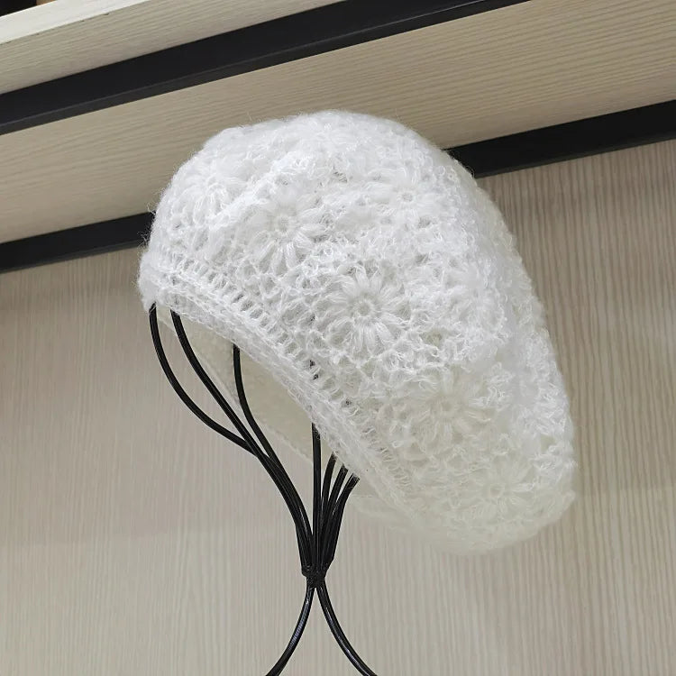New Winter Crochet Beret For Women Wool Knit Hat