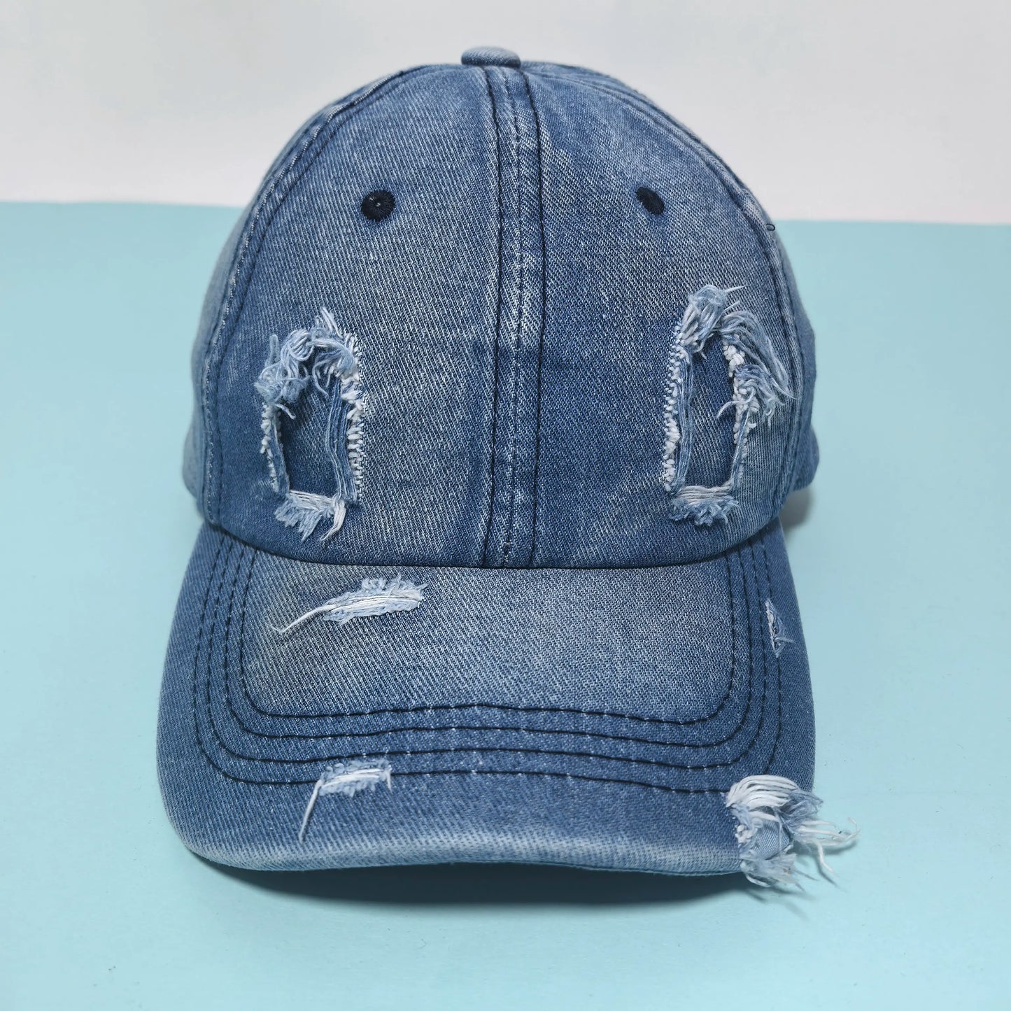 Distressed Washed Denim Baseball Cap Adjustable