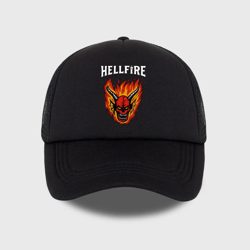 Hellfire Demon Flame Skull Print Baseball Cap Retro Streetwear Fashion