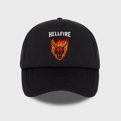 Hellfire Demon Flame Skull Print Baseball Cap Retro Streetwear Fashion