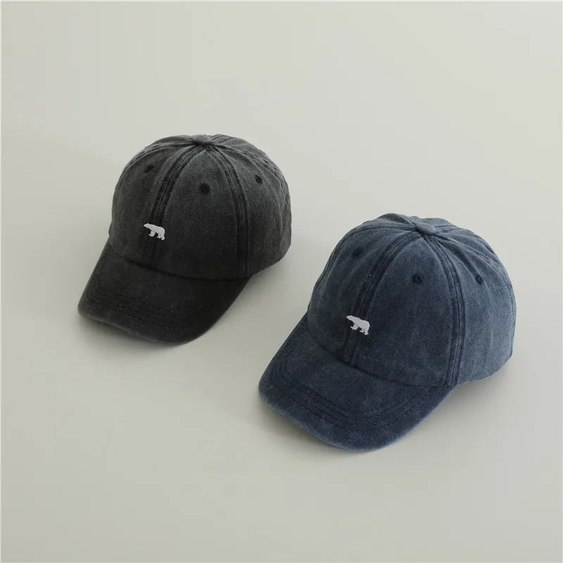 New Baby Embroidery Bear Denim Baseball Hats