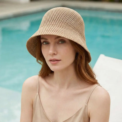 Retro Wide Brim Hollow Fisherman Cap Breathable Solid Colo
