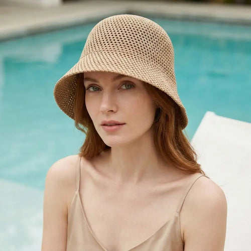 Retro Wide Brim Hollow Fisherman Cap Breathable Solid Colo