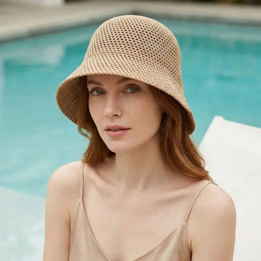 Retro Wide Brim Hollow Fisherman Cap Breathable Solid Colo