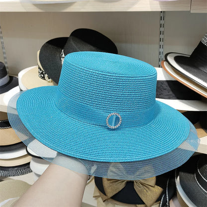 Woolen Rhinestone Solid Color Basin Hat Leisure Outdoor Beach Sun Hat