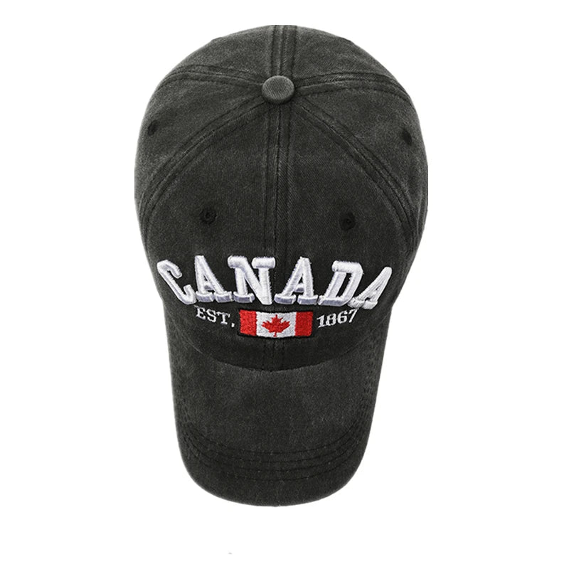 Unisex Washed Cotton Vintage Cap Canada Letter Embroidery Baseball Cap Men And Women