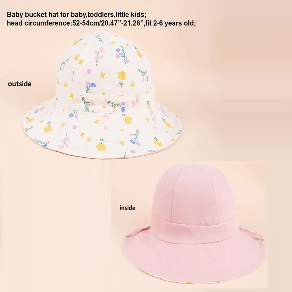 Flower Double Sided Children Bucket Hats Summer Baby Hat