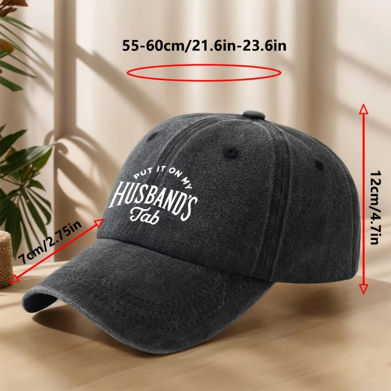 Vintage Washed Cap with "Husband'S" Letter Print
