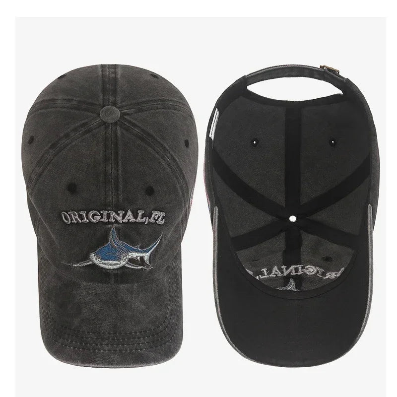 Shark Graphic And American Flag Embroidery Men Women Adjustable Soft Top Baseball Cap