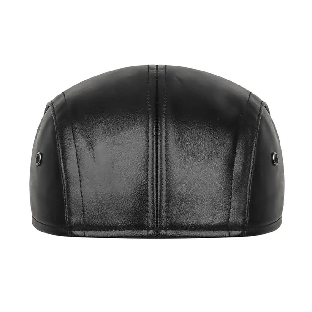 Men Retro Leather Newsboy Caps Autumn Winter Visor Beret Thicken Warm Hat