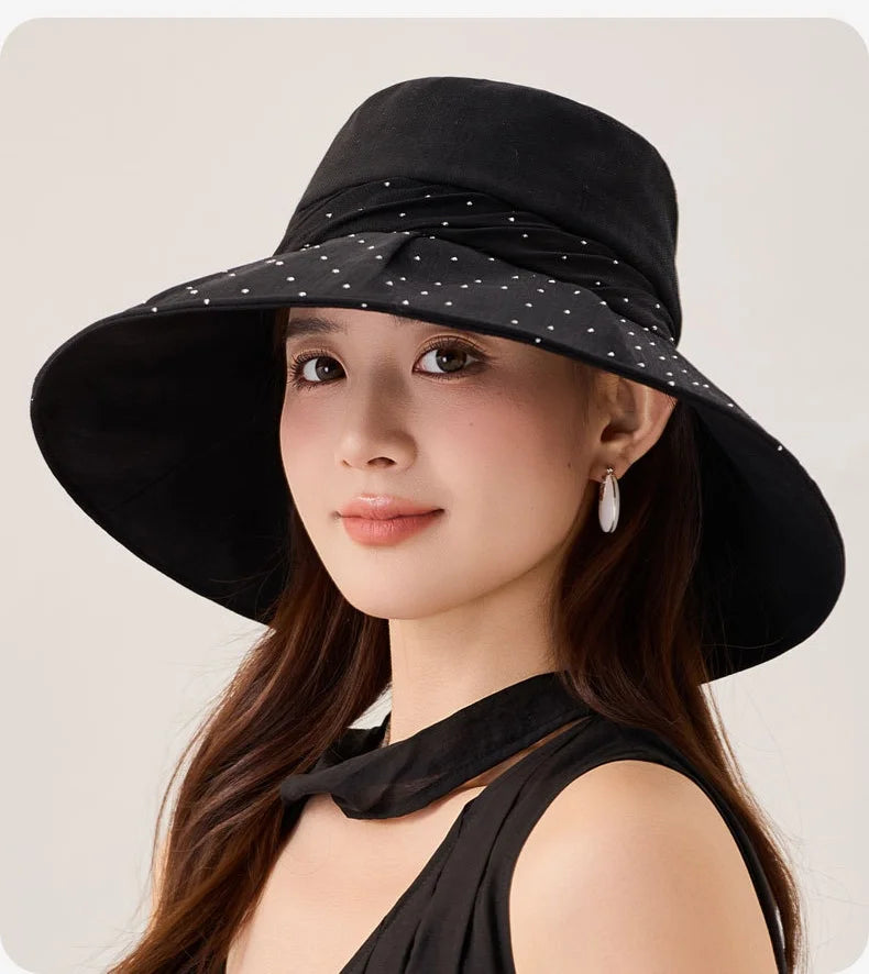 Brimmed Fabric Hat For Women Elegant Foldable Sun Hat
