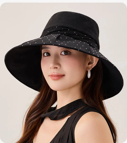 Brimmed Fabric Hat For Women Elegant Foldable Sun Hat