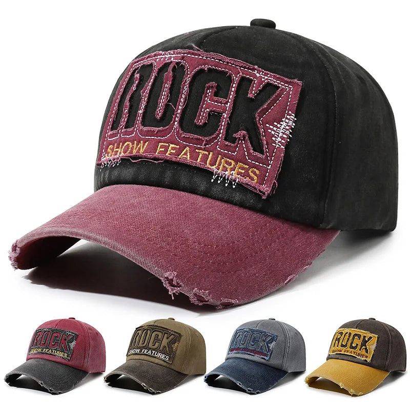 Letter Rock Embroidery Cotton Baseball Cap For Men Women