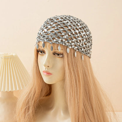 New Adult Hair Cap With Hollow Design Solid Color Knitted Mesh Cap