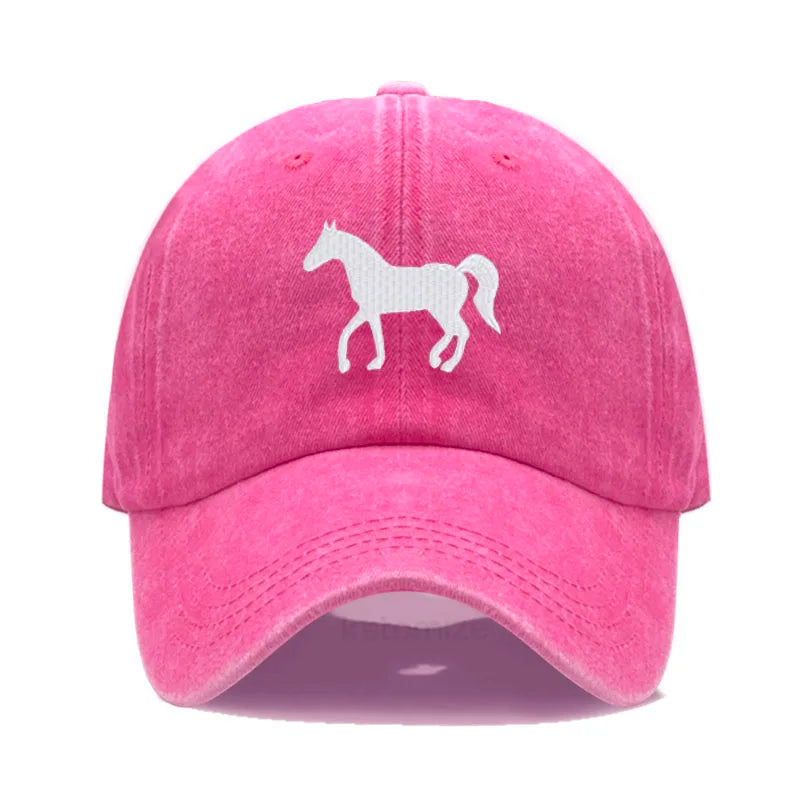 Horse Embroidered Baseball Cap For Women Men Fashion Adjustable Washed Cotton
