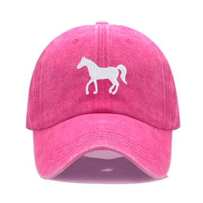 Horse Embroidered Baseball Cap For Women Men Fashion Adjustable Washed Cotton