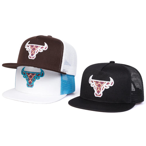 Unisex Ox Head Embroidery Hip Hop Net Hats Spring Summer Outdoor Adjustable Casual Sunscreen Hat Cap