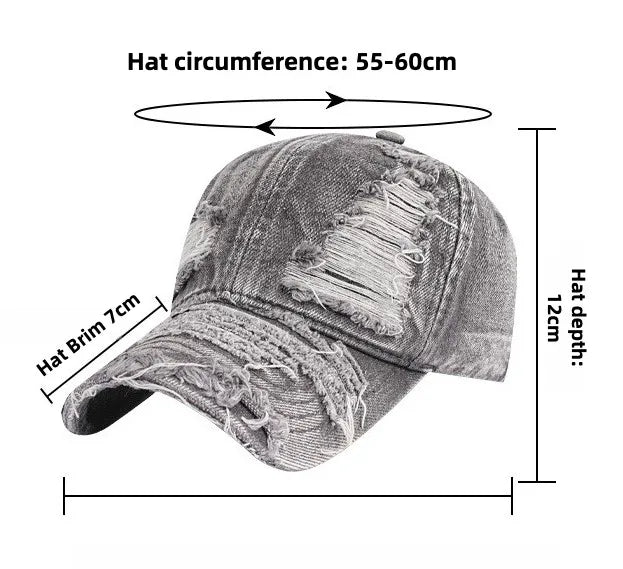 Distressed Denim Baseball Cap Ripped Vintage Dad Hat Unisex Adjustable