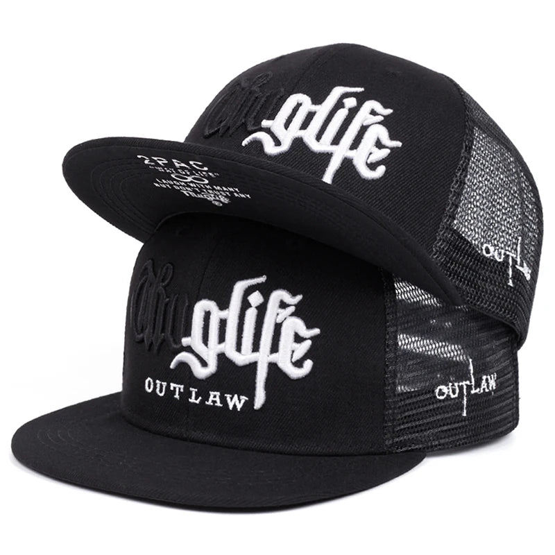 Mob Life Embroidered Street Hip Hop Hat Outdoor Daily Sunshade Mesh Hat