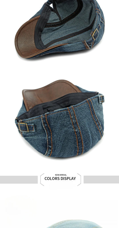 Spring New Washed Denim Hat Men's Beret British Retro Cap