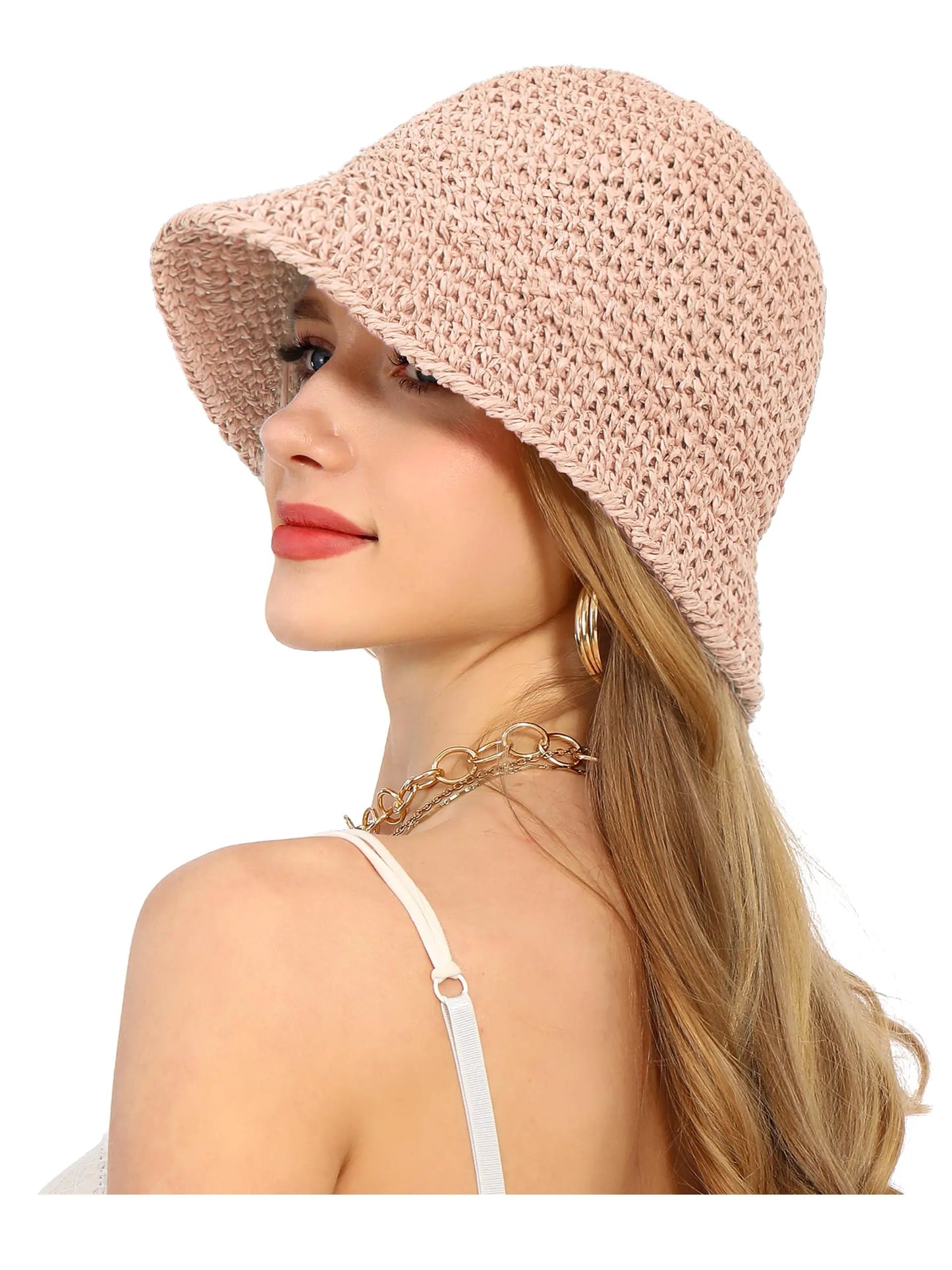 Summer UV-Protect Crochet Straw Bucket Hat