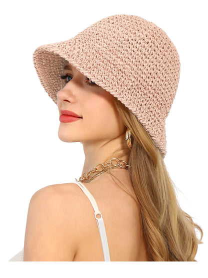 Summer UV-Protect Crochet Straw Bucket Hat