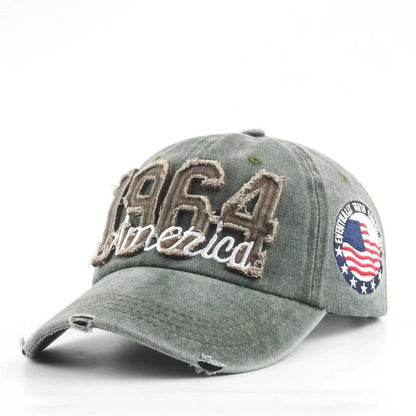 Unisex All Seasons Fashionable Washed Retro Retro Letter 1964 America Baseball Cap
