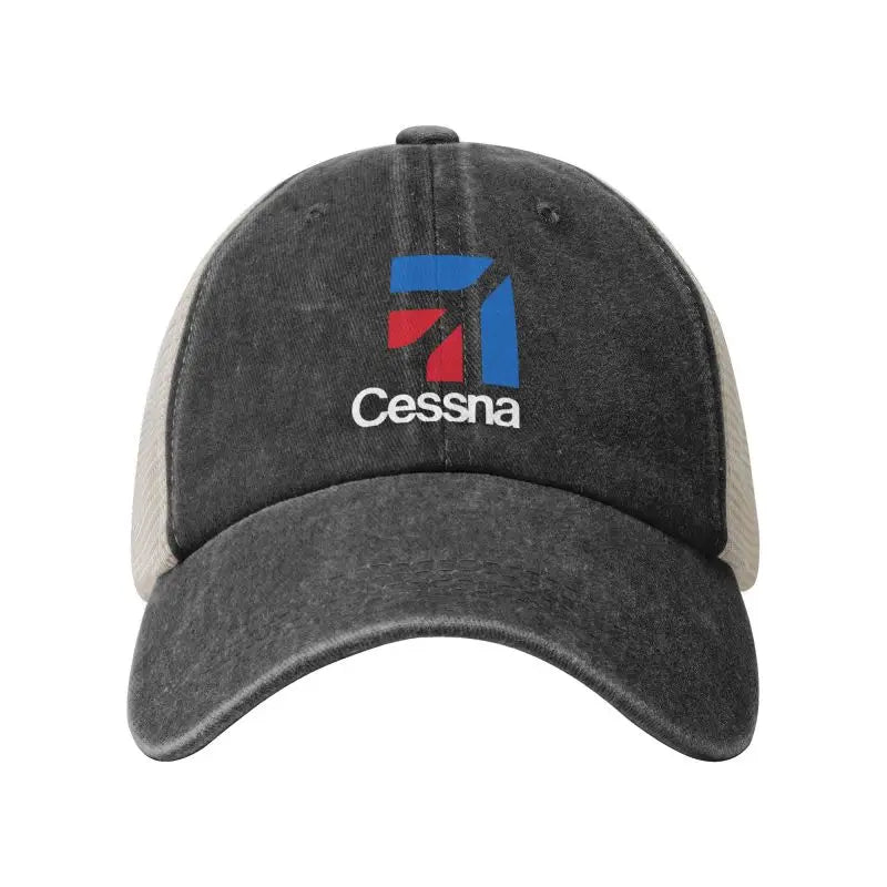 Custom Cessna Logo Print Mesh Back Baseball Cap Low Profile Trucker Hat Cotton Denim Caps Sun Visor Hat