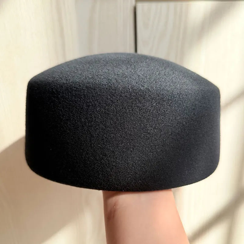 Classic Designer Ladies Black 100% Wool Beret Hat Fancy Felt Hat