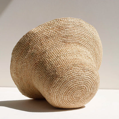 2026 New Raffia Straw Bucket Hat Women Summer Bikini Beach Hat