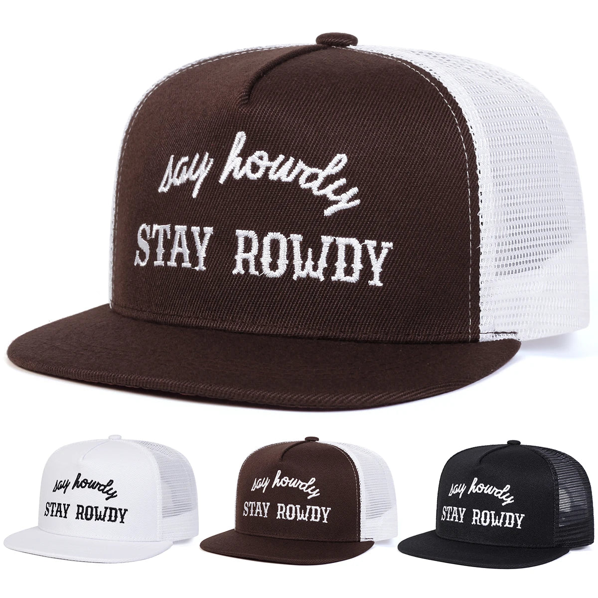 Unisex Stay Rowdy Embroidery Hip-hop Net Hats Spring Summer