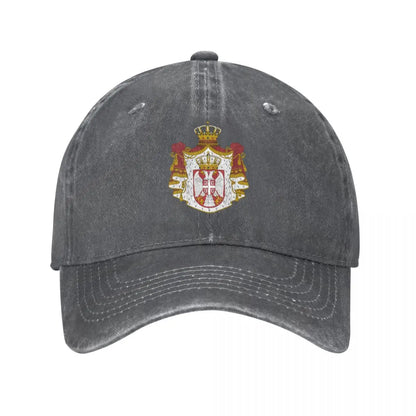 Men Baseball Cap Serbia Emblem Charcoal Washed Denim