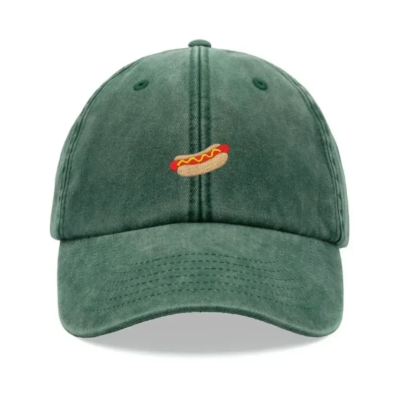 Hotdog Baseball Cap Vintage Washed Unisex Dad Hat Adjustable Faded Sports Sun Food Hiking Gardening Funny