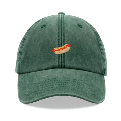 Hotdog Baseball Cap Vintage Washed Unisex Dad Hat Adjustable Faded Sports Sun Food Hiking Gardening Funny