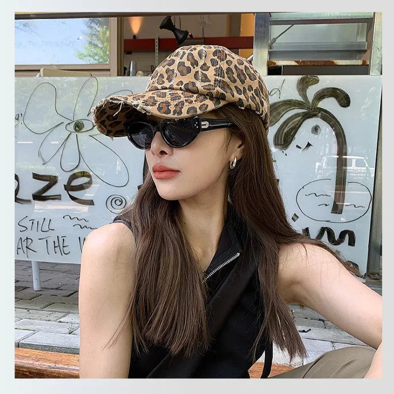 Leopard Print Baseball Cap, Female street Personality, Retro Vintage