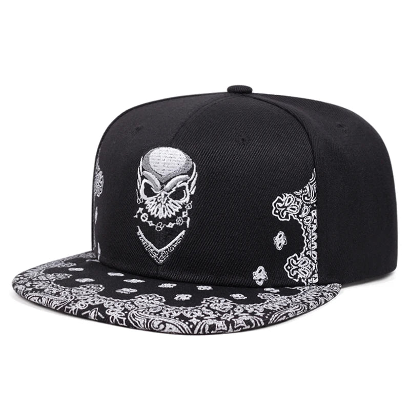 Fashion Snapback Hat Paisley Skeleton Embroidery HipHop Hat