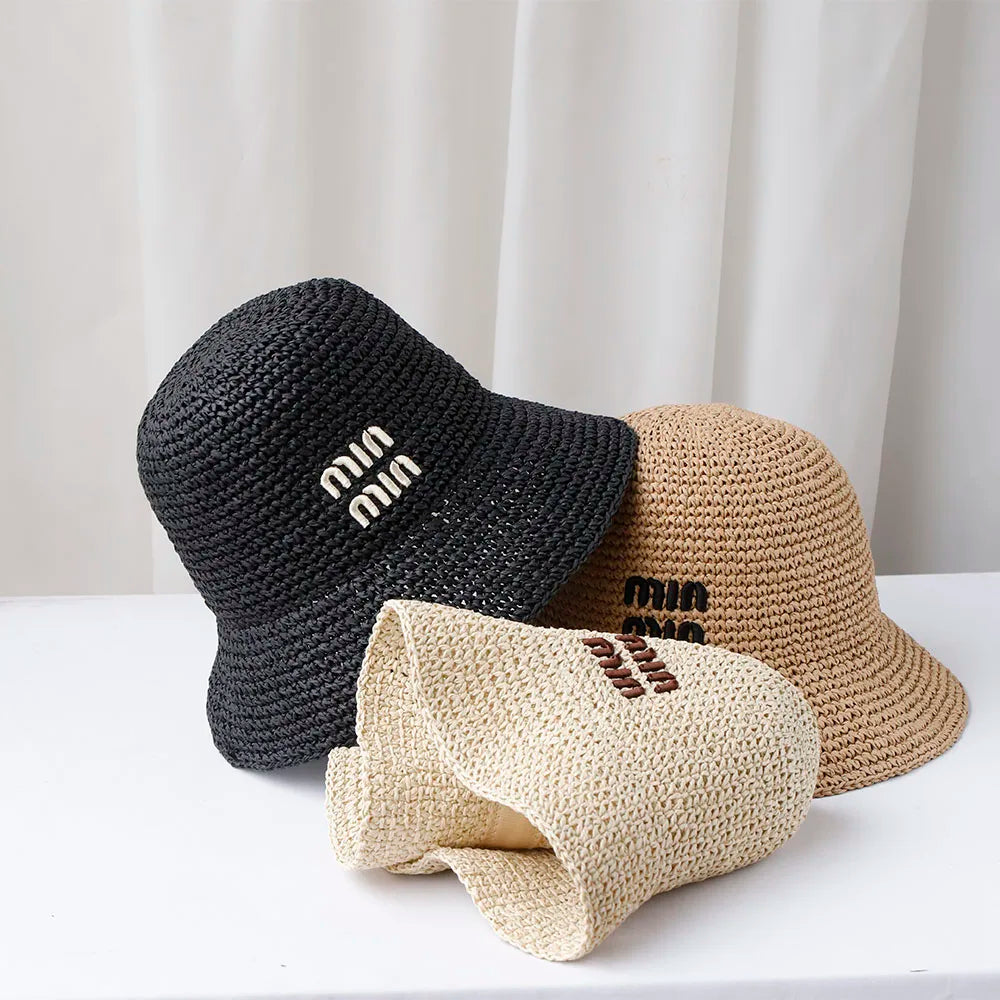 Women Beach Panama Straw Dome Bucket Hat