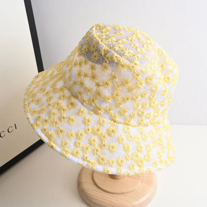 Small Flowers Bucket Hat Sunscreen Sun Hat Fashion Basin Cat