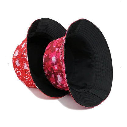 Heart Pattern Reversible Bucket Hat Women Men