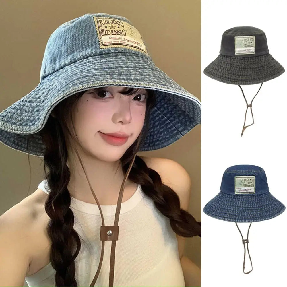 Women Denim Bucket Hat Spring Autumn Korean