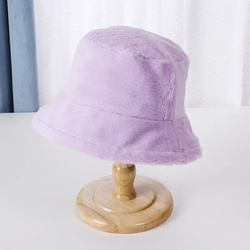 Winter Rabbit Plush Fisherman Hats Women Girl Bucket Hat