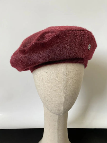 Women Leopard Print Beret Flying Saucer Hat Autumn Winter Warm Knit Artist Caps