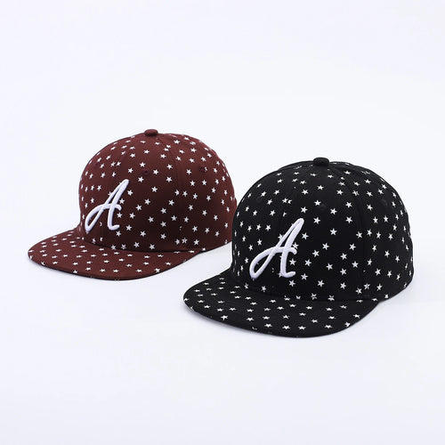 Full Print White Star-Letter A Flat Brim Hat