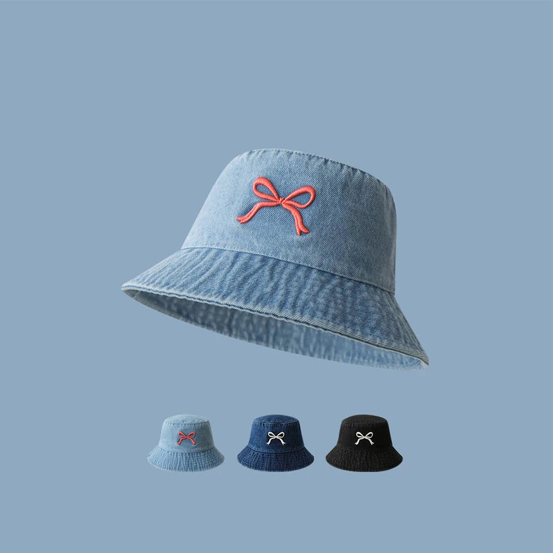 Ladies' Sun Hats Bow Simple Harajuku Fashionable Versatile Cowboy Bucket Hats