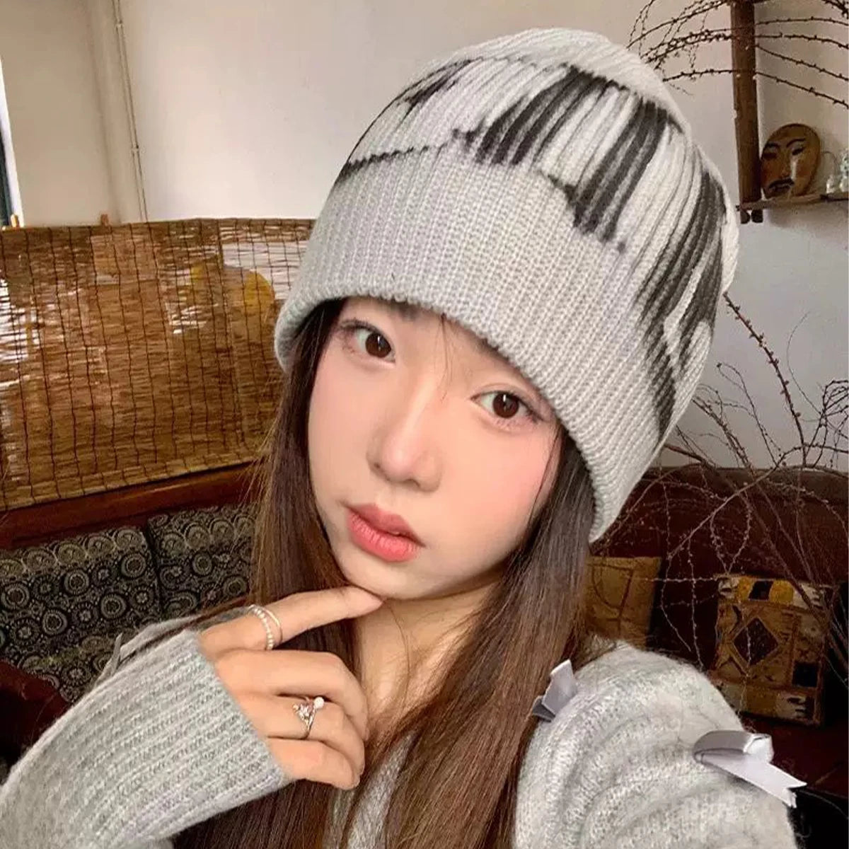 Color Block Street Sanskrit Knitted Hats Autumn And Winter New Unisex Y2k Warm