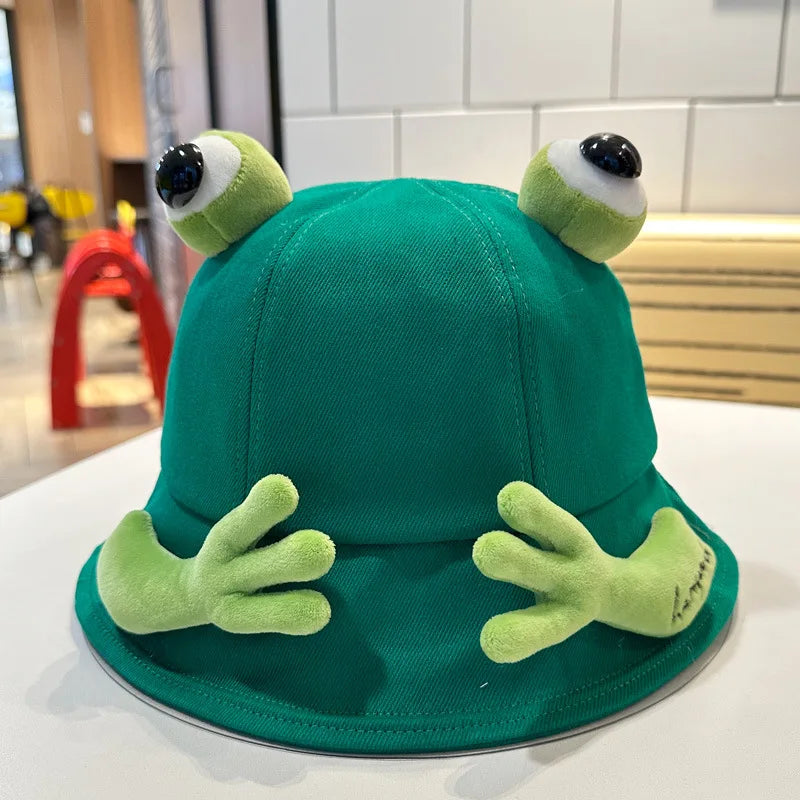 New Cute Big Eyes Frog Bucket Hats Outdoor Foldable Sun Fishing Cap Women